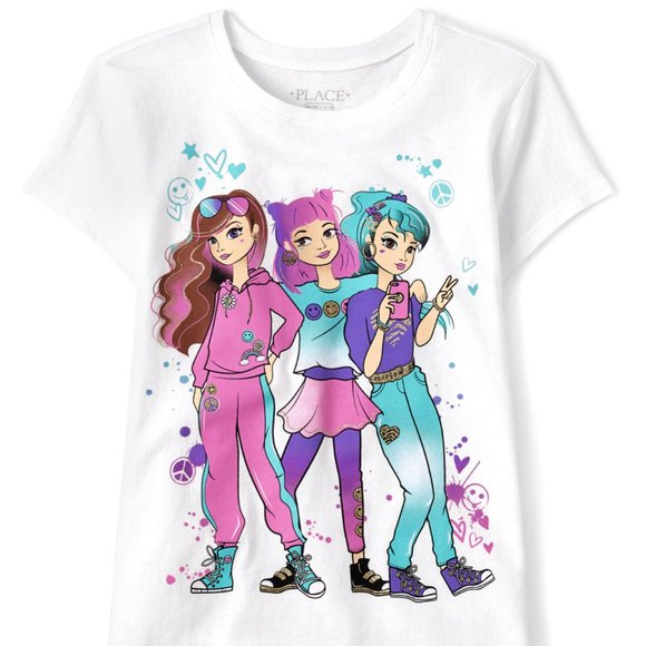 The Children’s Place Girls Short Sleeve Graphic Tee - White- Size XS (4) NWT - Picture 1 of 4